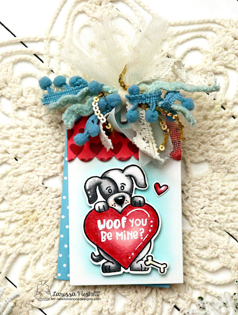 Woof You Be Mine Gift Tag for Newton's Nook Designs by Larissa Heskett using Puppy Heart, Woofs Paper Pad, Fancy Edges Tag Die Set