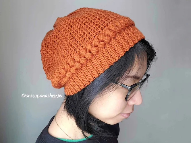 Braid Puff Stitch Beanie Free Crochet Pattern