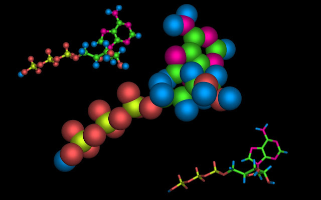 Different ways of showing an ATP molecule using raytracing