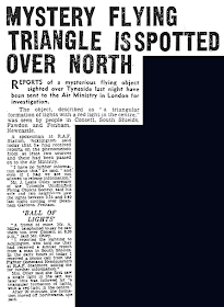 Mystery Flying Triangle is Spotted Over North - Newcastle Evening Chronicle 9-9-1960