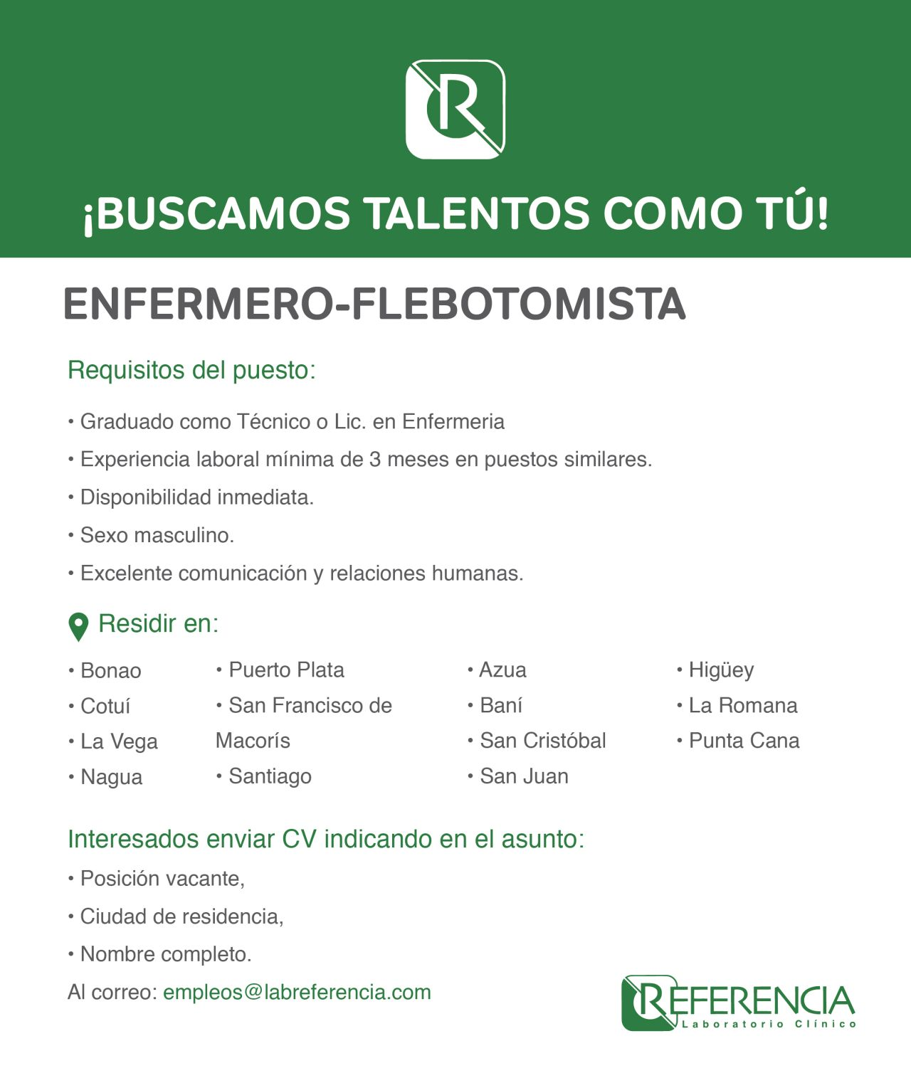 Lab Referencias Enfermero Flebotomista Varios Puntos Zona Norte Sur Y Este Del Pais Empleos Rodriguez Empleos Rodriguez