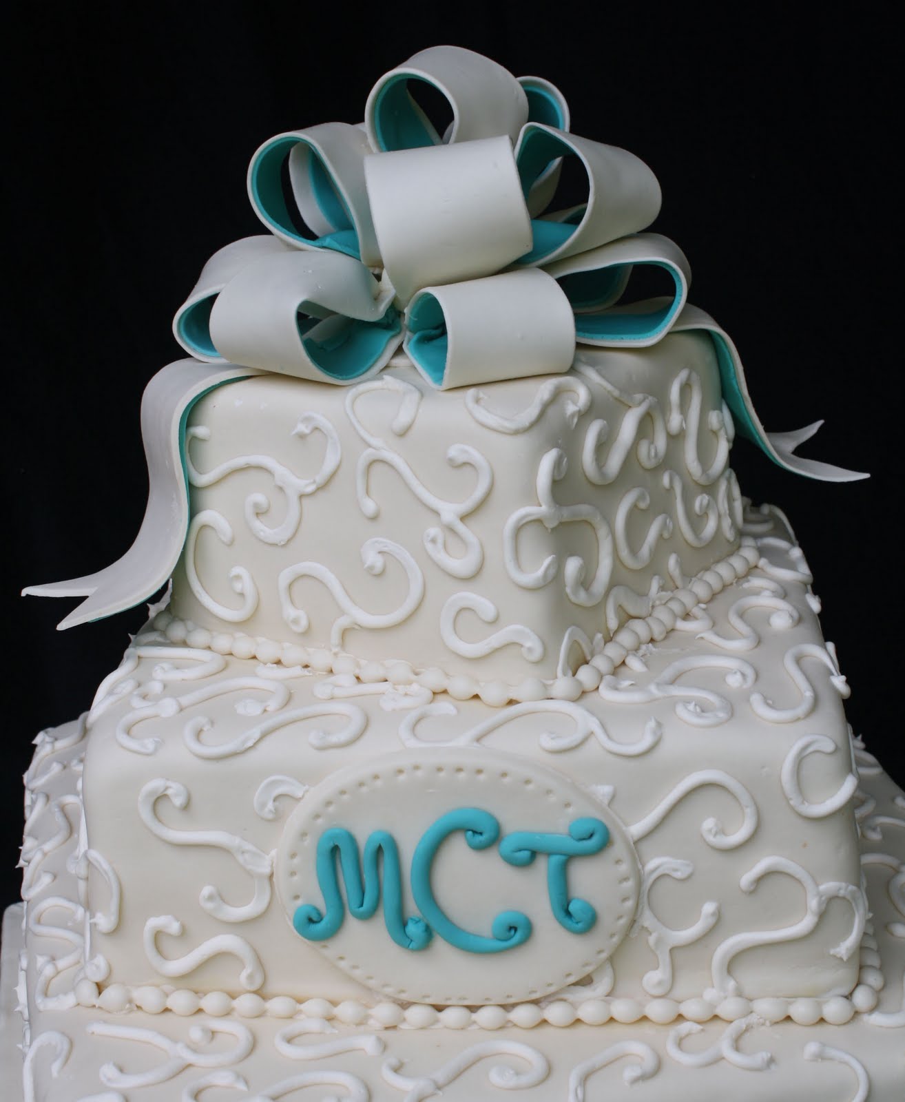 3 tiered wedding cake teal