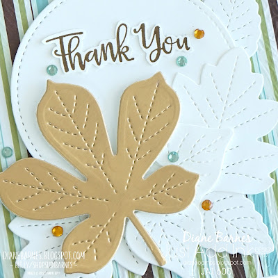 Handmade thank you card made with Stampin' Up! Stitched Leaves dies, Stitched Shapes dies, Peaceful Moments stamp set. Card by Di Barnes - Independent Demonstrator in Sydney Australia - colourmehappy - just add ink - card challenges