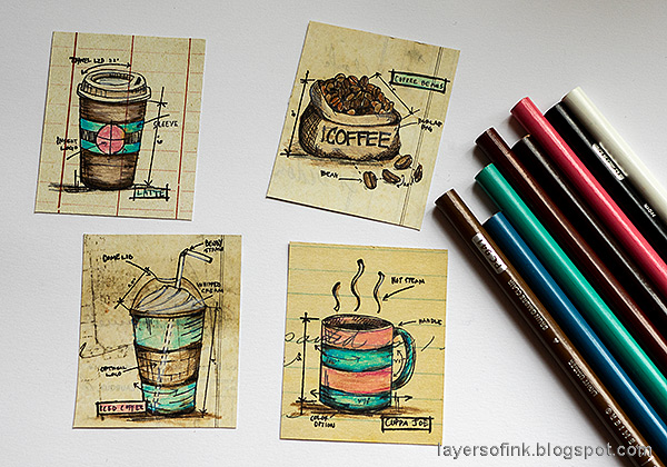 Layers of ink - Coffee Card Tutorial by Anna-Karin Evaldsson. Color with colored pencils.