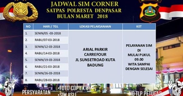 Jadwal SIM Keliling Denpasar Maret 2018 - SIM KELILING