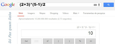 A caixa de pesquisa do Google funciona como calculadora.