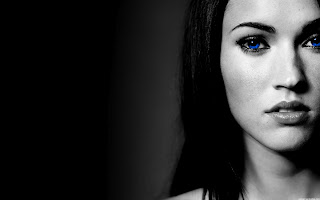 Megan Fox Blue Crystal Eyes Black and White Selective Color Pbestography HD Wallpaper