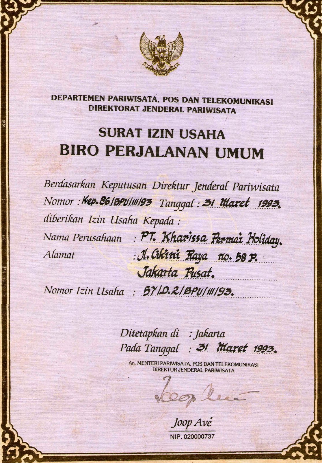 Contoh Surat Perizinan Usaha Siup Minimal 3 Kabupaten 