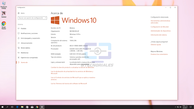 Ventana de Información del sistema de Windows 10