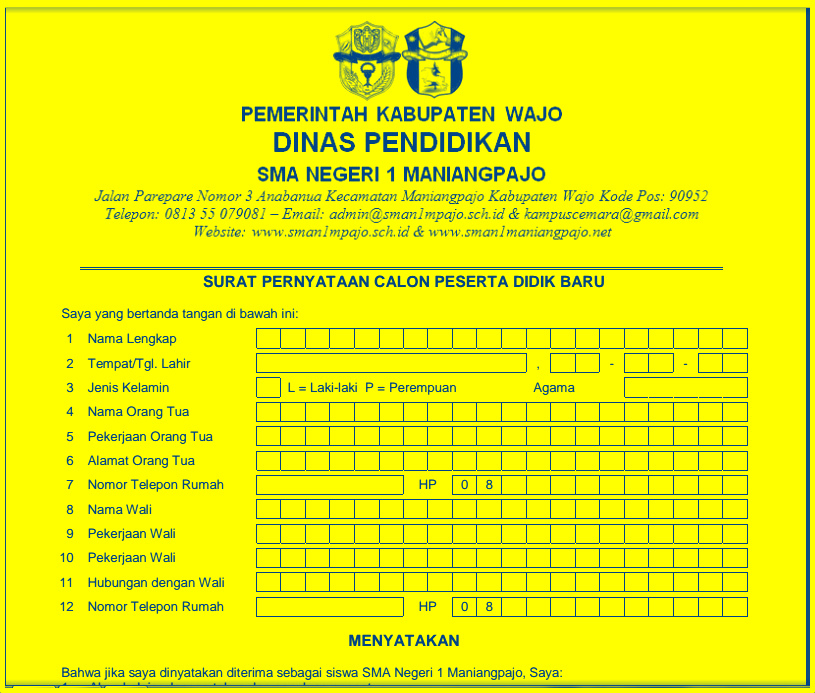 Download Gratis Contoh Surat Perjanjian Orang Tua/Wali 