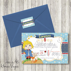 convite aniversário infantil personalizado artesanal festa chá de bebê fraldas o pequeno príncipe azul vermelho menino delicado
