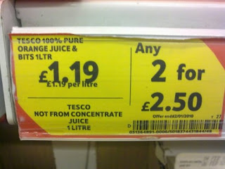 Price tag at a British store