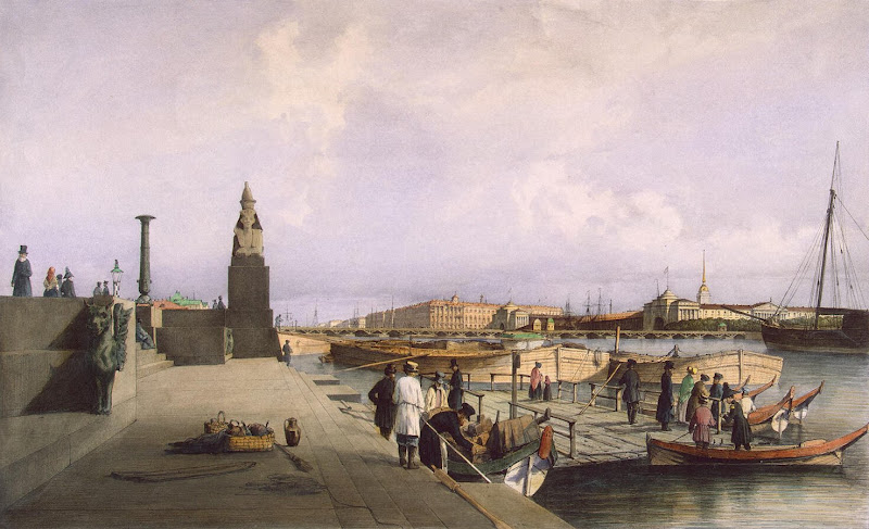 View of the Neva River at the Descent of the Academy of Arts by Ferdinand Perrot - Landscape Art Prints from Hermitage Museum