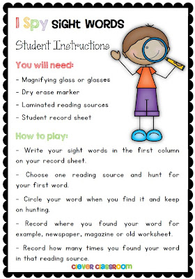 I Spy Sight Words Reading Activity with a FREEBIE Clever Classroom