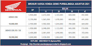 brosur harga honda genio purbalingga agustus 2021