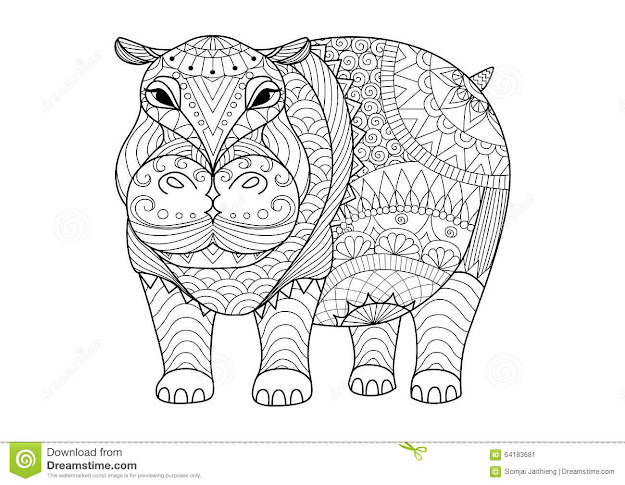 Hand Drawn Zentangle Hippopotamus For Coloring Book For Adult Tattoo  Shirt Design And Other