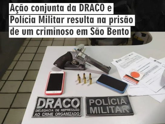 Uma ação conjunta da DRACO com a Polícia Militar resultou na prisão em flagrante de um criminoso na cidade de São Bento