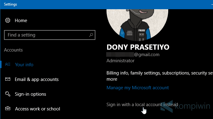 login dengan akun lokal windows 10