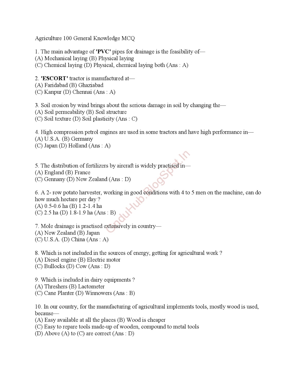 Agriculture 100 General Knowledge Mcq Pdf Next Generation