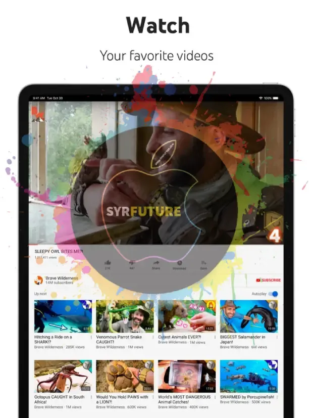 تطبيق YouTube لمشاهدة الأفلام ومقاطع الفيديو على iPad