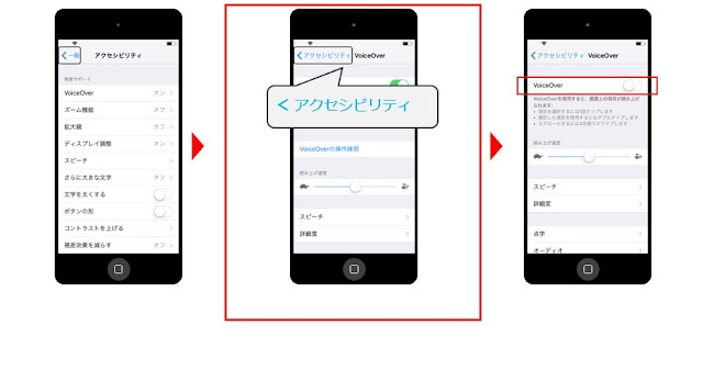 「アクセシビリティ」が拡大されたiPod touchの画面