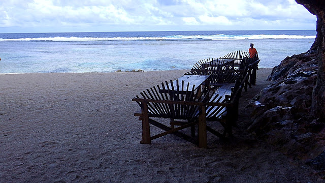 nice tables and benches at the white sands of Jagnaya Yolanda Beach in Salcedo Eastern Samar