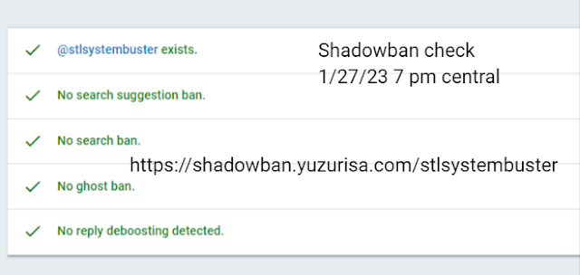 StLSystemBuster Shadowban Report 1/27/23