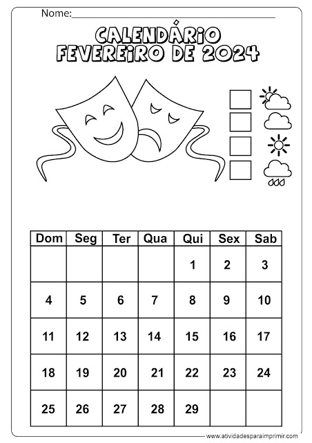 calendário 2024 para imprimir e colorir