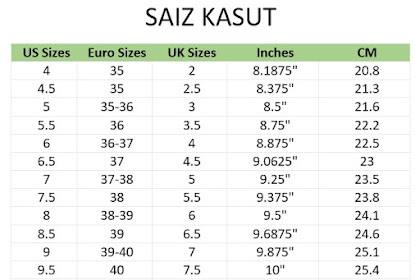 Jadual Saiz Kasut Malaysia Dan Uk