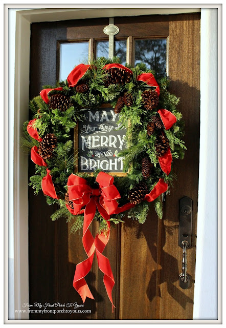 Farmhouse Christmas Porch-Christmas Wreath-Chalkboard Sign-From My Front Porch To Yours