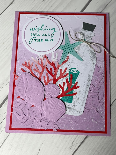 Sea sheets and message in a bottle greeting card using July 2022 Paper Pumpkin Kit