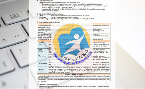 Download Contoh RPP 1 Lembar PAI Kelas 9 Semester 2 Kurikulum 2013 Revisi baru Lengkap - mediagenggaman