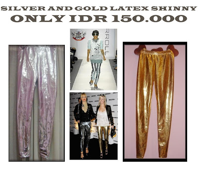silver gold black and blue latex legging posted by RE SHOPPE di 1054 AM