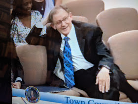 after stepping down from the Administrator's seat, Jeff sat in the front row to listen to the accolades from the Town Council members