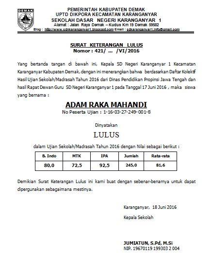 Download Contoh Surat Pengumuman Kelulusan UN SIDAPODIK