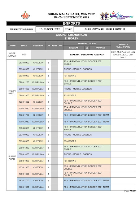 Jadual Acara E-Sports SUKMA 2022