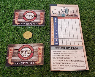 Game cards, token and scorecard from FTW Chicago