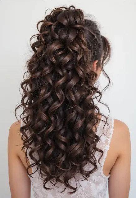 Curly Ponytail with Bangs
