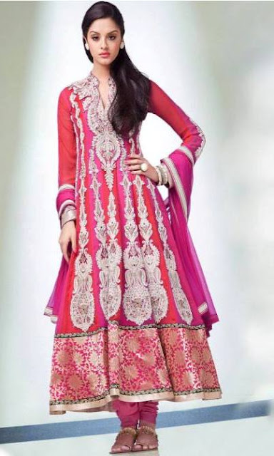 Fashionable Georgette Embroidered Long Indian Dresses For Girls Anarkali Suit