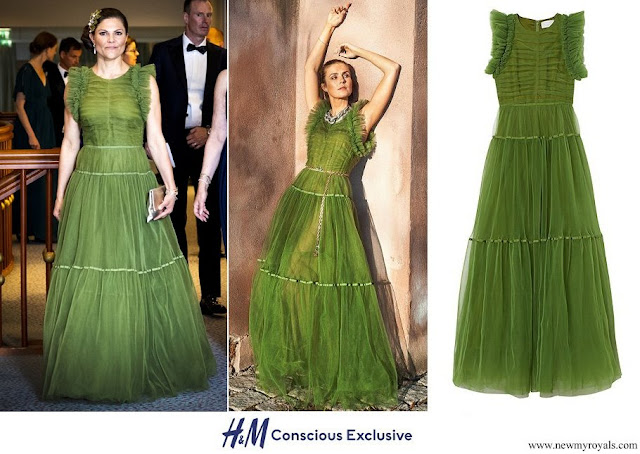 Crown Princess Victoria wore green tulle dress by H&M Conscious Exclusive Autumn Winter 2020 collection