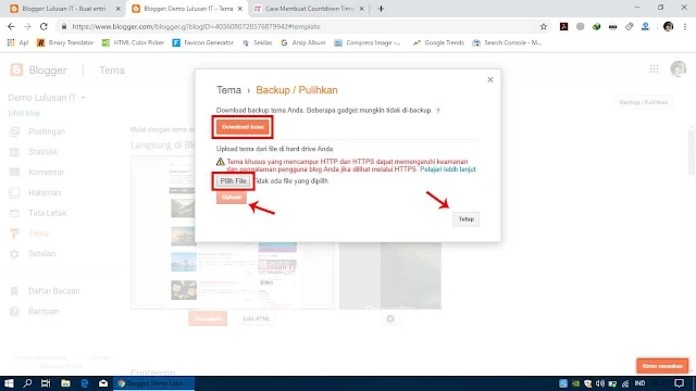 Pilih Download Tema untuk Melakukan Backup atau Pilih File untuk Mengganti Template