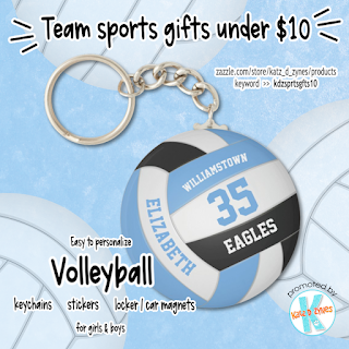 blue black team colors volleyball keychain - sports team gifts under 10