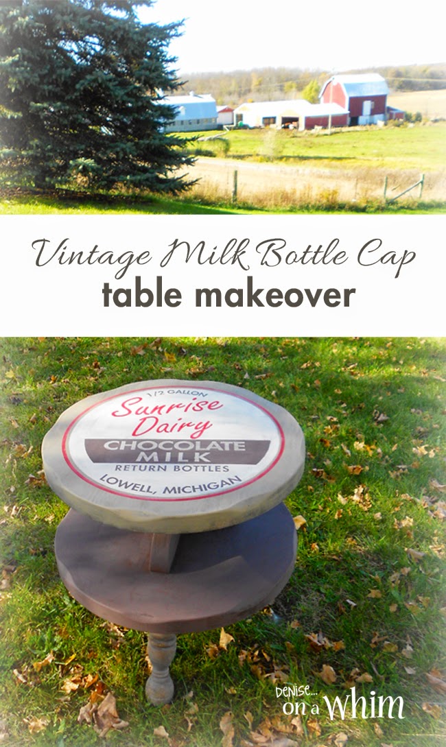 Table Makeover Using a Vintage Milk Bottle Cap Inspired Design from Denise on a Whim