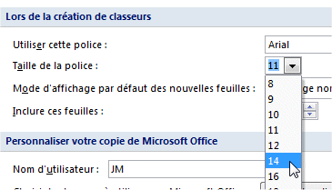 capture d'écran Excel - taille de police