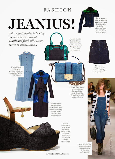 Jeanius! Spring's big trend of denim featured in Evanston Magazine by Jessica Moazami