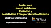 Resistance, Unit of Resistance,Laws of Resistance,Resistivity,Resistivities and Temperature Coefficients of materials