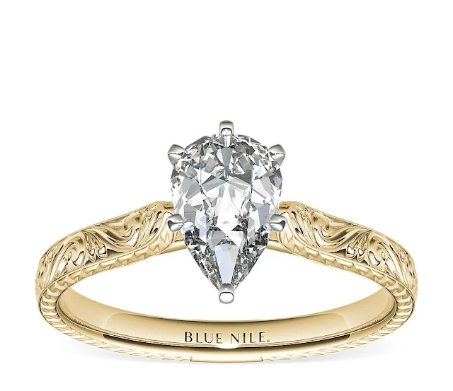 خاتم "Hand-Engraved Solitaire Engagement Ring"