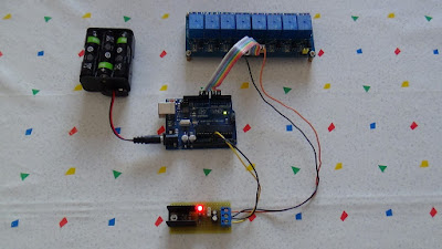 Fig.1 - 8 relay controllati da Arduino UNO R3 con un foglio di calcolo di Paolo Luongo