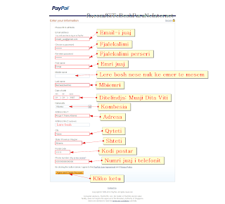 PayPal - Formulari i rregjistrimit