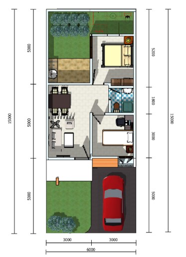  Denah  rumah  minimalis  3 kamar ukuran 5x12 Terbaru  2020  